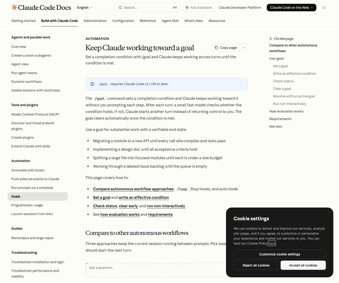 Claude Code /goal documentation